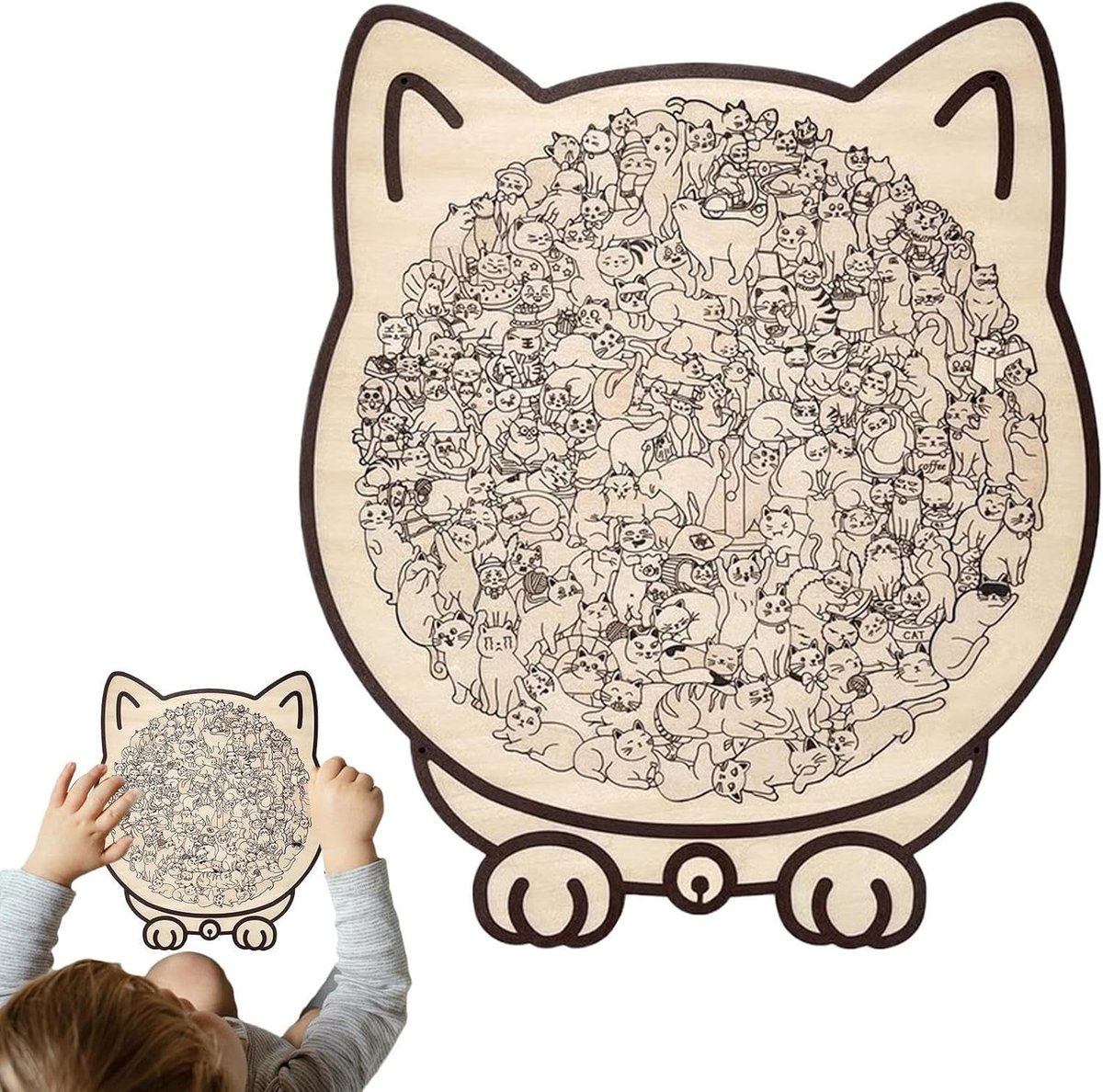 Puzzel in Kattenvorm - 135 Delig Gekleurd Houten Puzzel met Decoratieve Kattenvorm - Uitdagende Onregelmatige Puzzel voor Volwassenen - Ideaal Cadeau voor Kattendames en Hobbyisten
