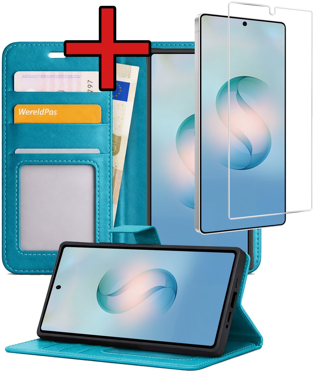 Hoesje - Met Screenprotector - Geschikt voor Samsung Galaxy S26 Ultra - Luxe Pasjeshouder - Flipcase - Bookcase Portemonee - Flip Case - Kunstleer Book Case - Book Cover - Walletcase - Portemonneehoes - Telefoonhoes - Turquoise