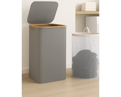 Wasmand met deksel - 100L - Duurzaam - Ruimtebesparend - Stijlvol - Grijs