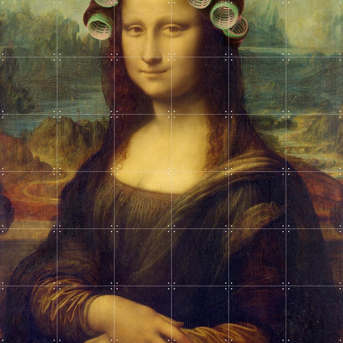 IXXI Mona Lisa - the curly girly edition, Marja van den Hurk - 120 x 120 cm - Gratis ophangtool - Grote wanddecoratie en posters - Grafisch Ontwerp