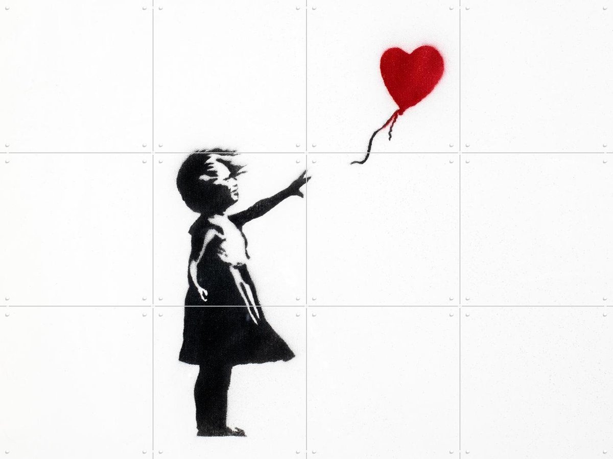 IXXI Girl with balloon, Banksy - 80 x 60 cm - Gratis ophangtool - Grote wanddecoratie en posters - Illustraties, Grafisch Ontwerp, Speels, Pop art