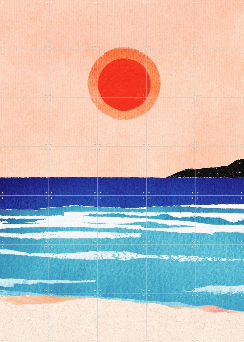 IXXI Ocean Sunset, Henry Rivers - 100 x 140 cm - Gratis ophangtool - Grote wanddecoratie en posters - Grafisch Ontwerp, Kleurrijk, Minimalisme
