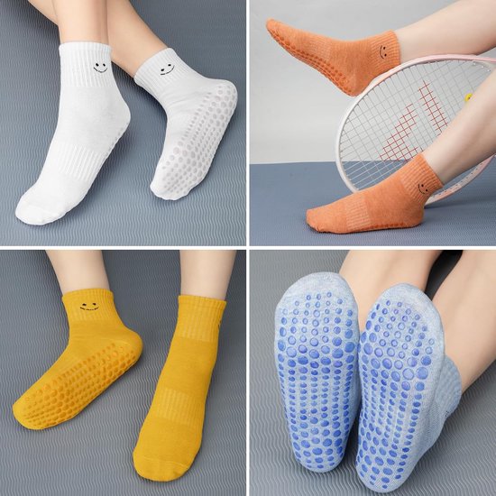 Set van 6 paar Antislip Sokken voor Dames Pilates, Yoga en Fitness - Comfortabele Smiley Anti-slip Grip Sokken — afbeelding 3
