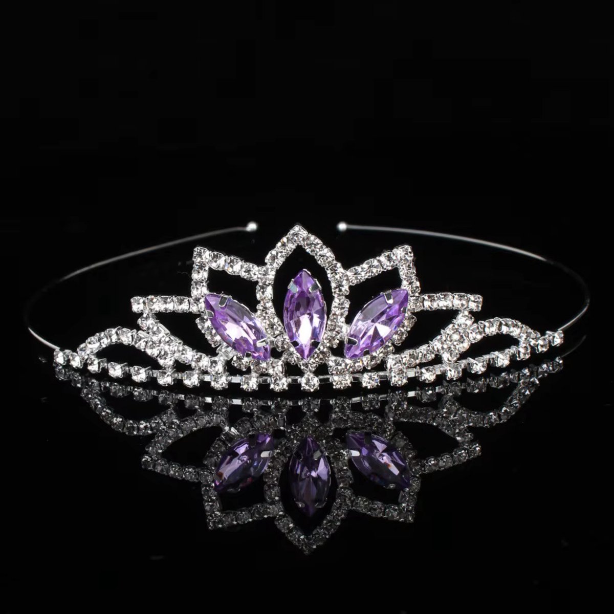 Prinsessen Tiara Zilver met Paarse Marquise Kristalstenen – Kroontje Meisje - Elegant Bladvorm Design — afbeelding 2