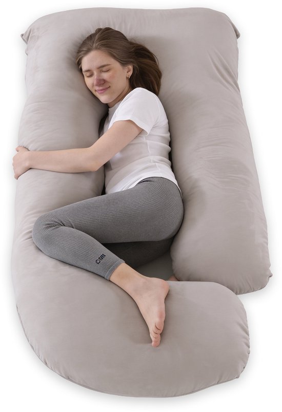 Coussin de grossesse Earkings, oreiller latéral 140 x 80 cm en forme de G avec housse amovible - Gris clair