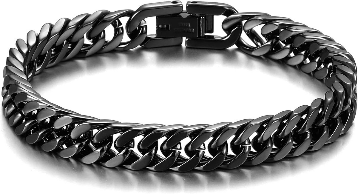 Stalen Schakelarmband voor Heren in Goud, Zilver of Zwart - Cubaanse Stijl