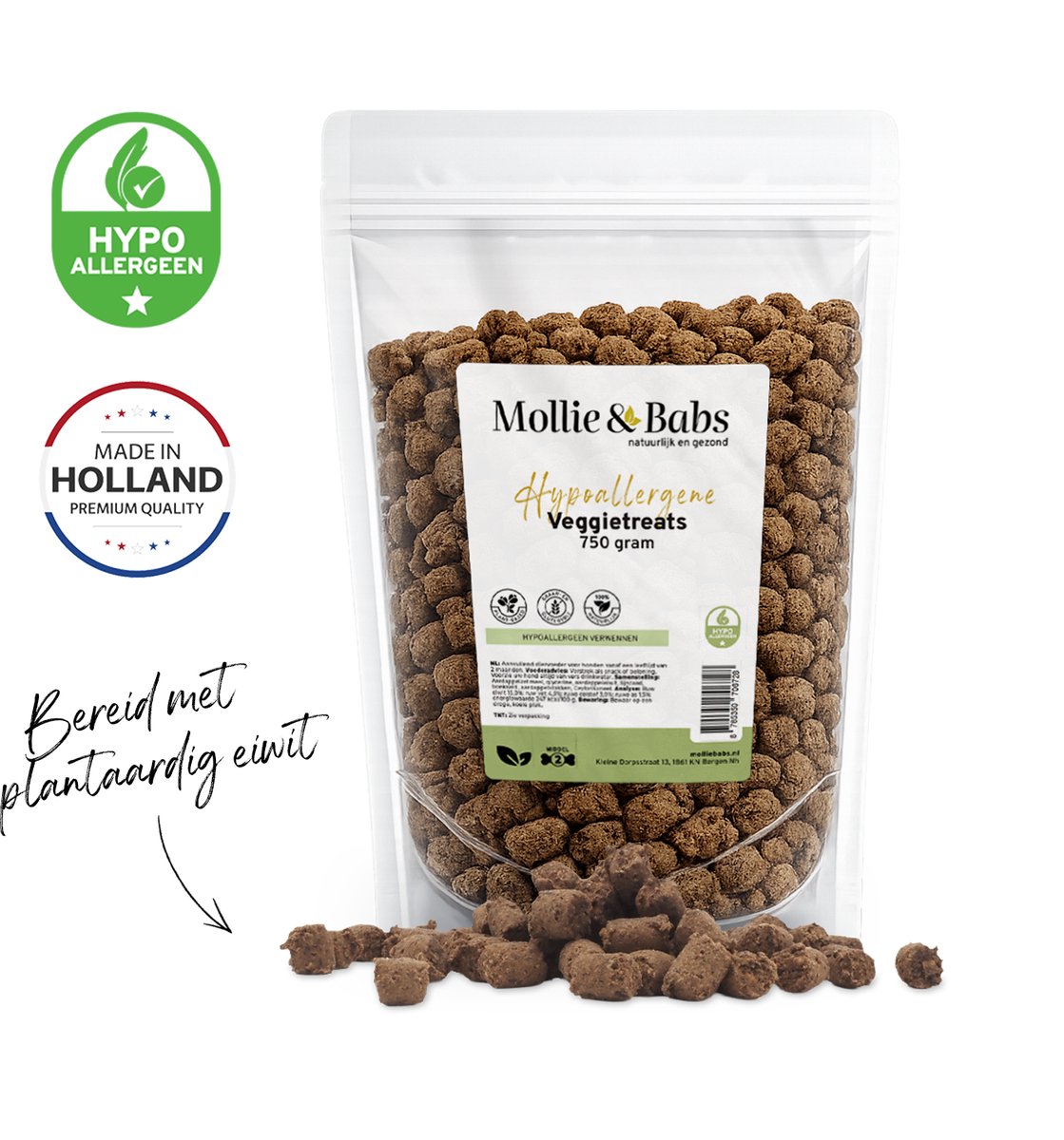 Mollie & Babs Veggietreats - Hondensnacks - Trainers - Gezond - Vegan - Vegetarisch - Hypoallergeen - Glutenvrij en Graanvrij - 750 gram