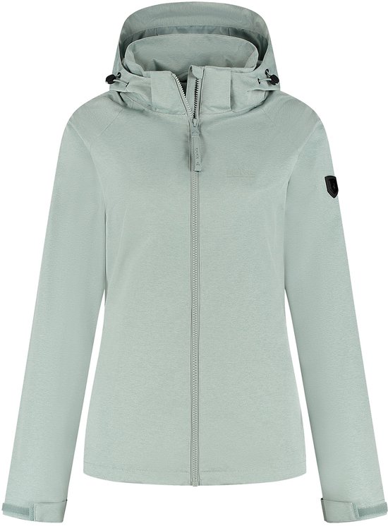 Veste bleu clair Kjelvik pour femme avec fermeture éclair, capuche et logo sur la manche.