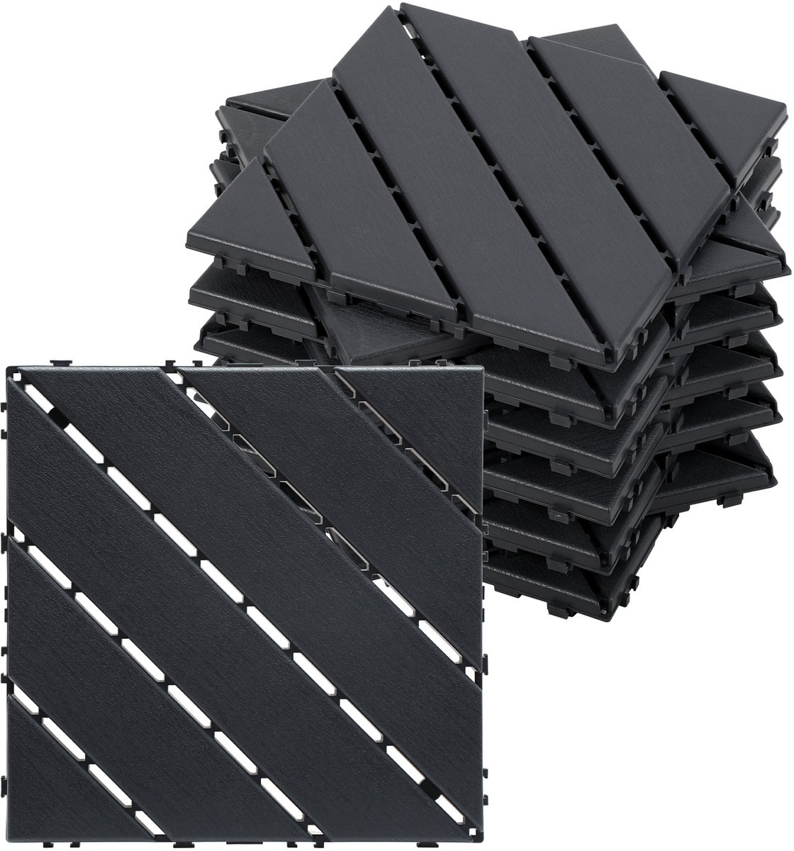 Terrastegels kunststof antraciet – 30x30 cm kliktegels, 33 stuks(3 m²), voor buiten