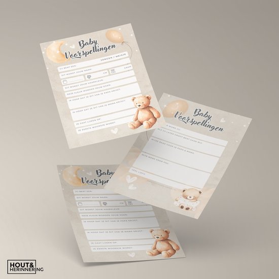 Babyshower Invulkaarten - Teddy Bear Babyshower Kaartjes A6 - Set van 20 - Unisex Vragenkaartjes van Merkloos — afbeelding 3