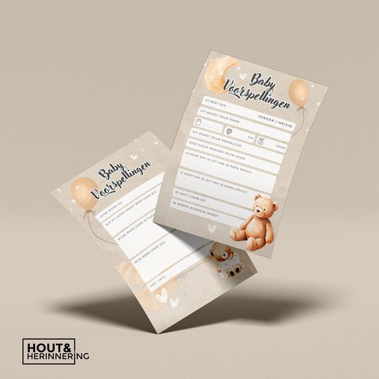 Babyshower Invulkaarten - Teddy Bear Babyshower Kaartjes A6 - Set van 20 - Unisex Vragenkaartjes van Merkloos — afbeelding 2