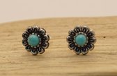 Sterling zilveren oorknoppen bloem met blauw steen - zilveren oorknopjes bloem met blauw steen - 925 zilver oorknoppen bloemen - leuke bloemen oorbellen