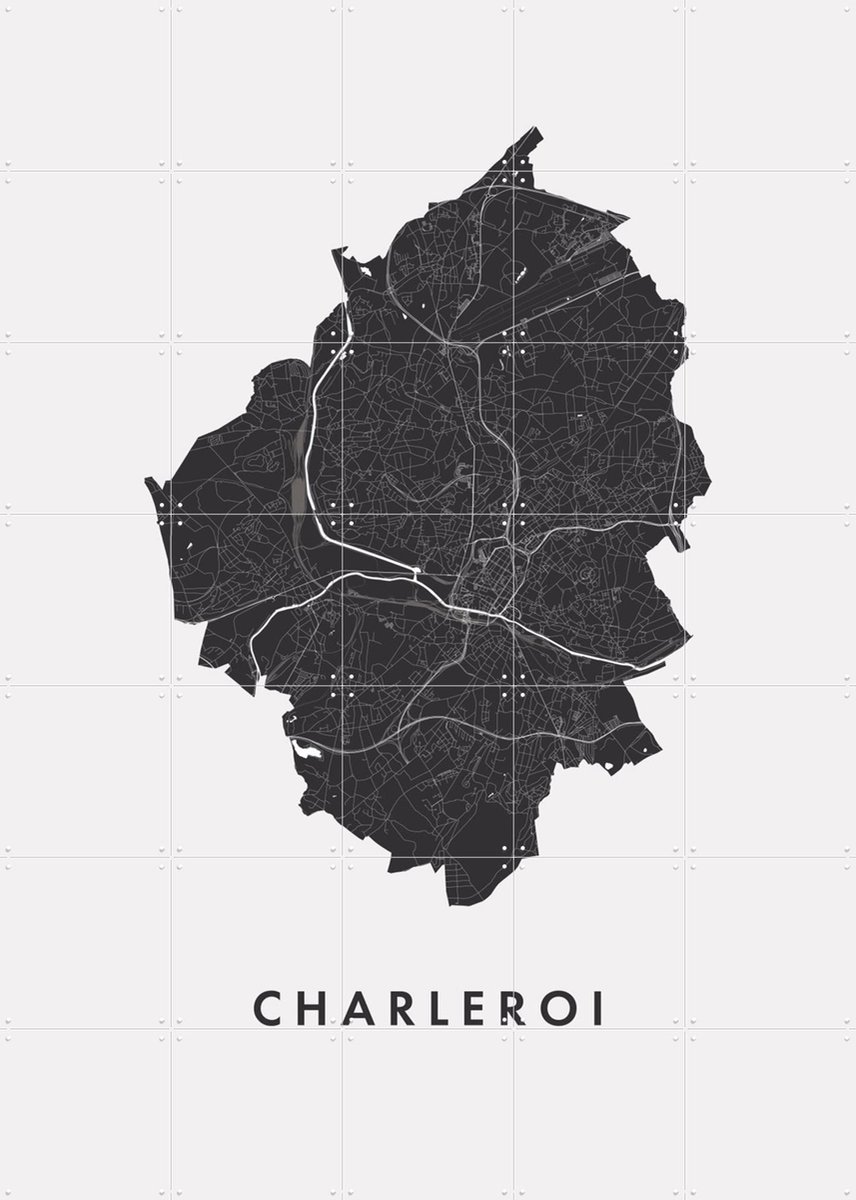 IXXI Charleroi City Map, Kunst in Kaart - 100 x 140 cm - Gratis ophangtool - Grote wanddecoratie en posters - Grafisch Ontwerp, Line art, Abstract