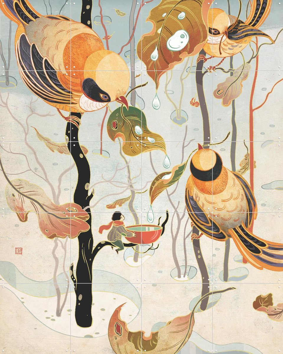 IXXI Seamless, Victo Ngai - 80 x 100 cm - Gratis ophangtool - Grote wanddecoratie en posters - Art Nouveau, Illustraties, Woonkamer, Vogels, Natuur