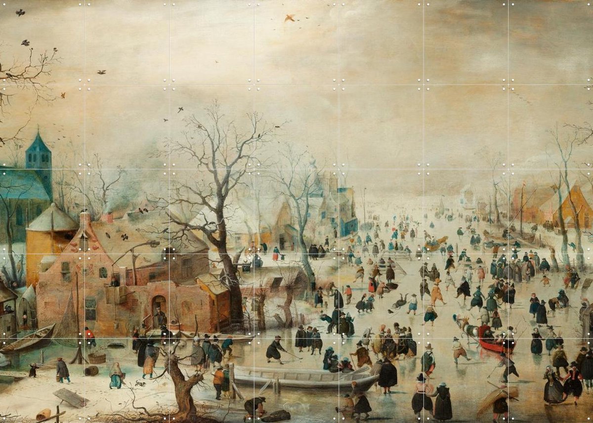IXXI Winterlandschap met schaaters, Hendrick Avercamp & Rijksmuseum - 140 x 100 cm - Gratis ophangtool - Grote wanddecoratie en posters - Klassiek