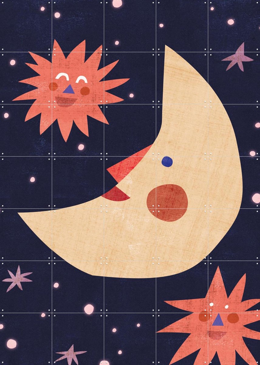 IXXI Moon & Stars, Lotte Dirks - 100 x 140 cm - Gratis ophangtool - Grote wanddecoratie en posters - Illustraties, Grafisch Ontwerp, Cartoonesk