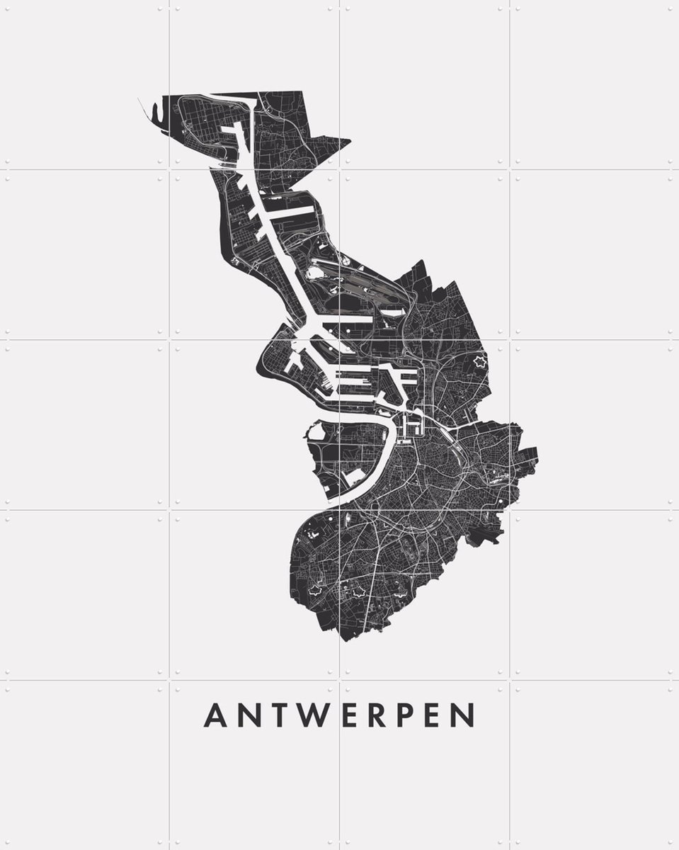 IXXI Antwerpen City Map, Kunst in Kaart - 80 x 100 cm - Gratis ophangtool - Grote wanddecoratie en posters - Grafisch Ontwerp, Line art, Geometrische