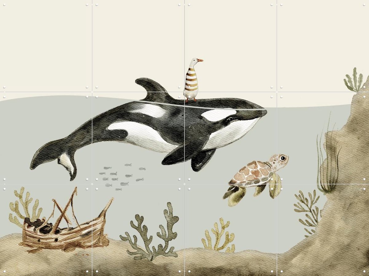 IXXI Orca Ocean, Irene Jelier - 80 x 60 cm - Gratis ophangtool - Grote wanddecoratie en posters - Illustraties, Kinderkamer, Kinderen, Natuur