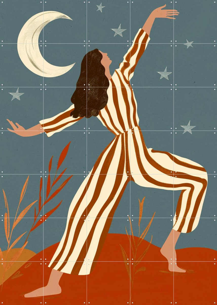 IXXI Moonlit Dance, Treechild & Various - 100 x 140 cm - Gratis ophangtool - Grote wanddecoratie en posters - Kleurrijk, Grafisch Ontwerp, Speels