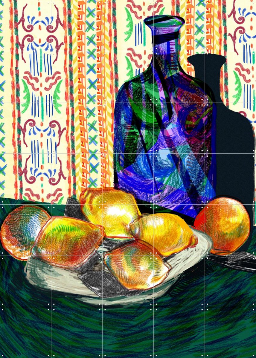 IXXI Carafe and Dish with Citrus Fruits, Marylène Madou & Van Gogh 21st Century - 100 x 140 cm - Gratis ophangtool - Grote wanddecoratie en posters -