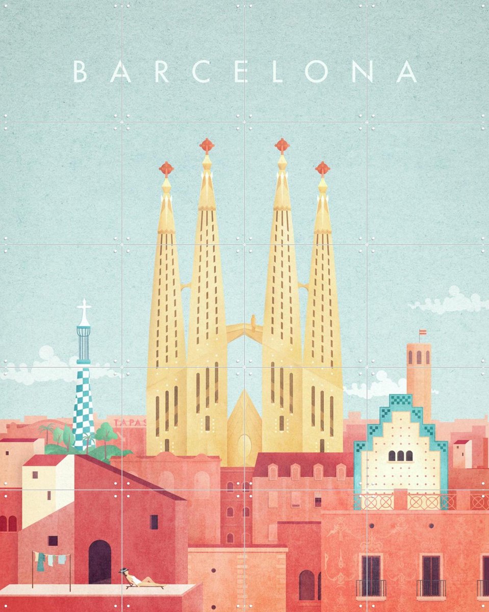 IXXI Barcelona, Henry Rivers - 80 x 100 cm - Gratis ophangtool - Grote wanddecoratie en posters - Kleurrijk, Illustraties, Geometrische Kunst, Speels
