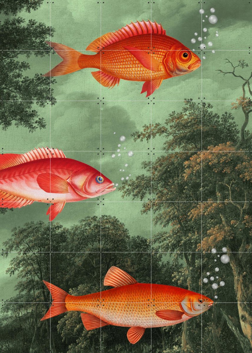 IXXI It's the Season of Flying Fish, Marja van den Hurk - 100 x 140 cm - Gratis ophangtool - Grote wanddecoratie en posters - Surrealisme, Kleurrijk