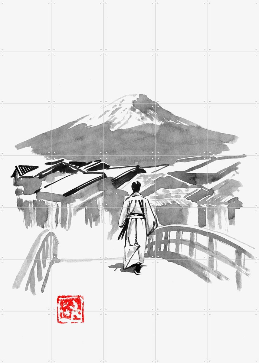 IXXI Back Home, Péchane - 100 x 140 cm - Gratis ophangtool - Grote wanddecoratie en posters - Ukiyo-e, Illustraties, Line art, Woonkamer, Slaapkamer