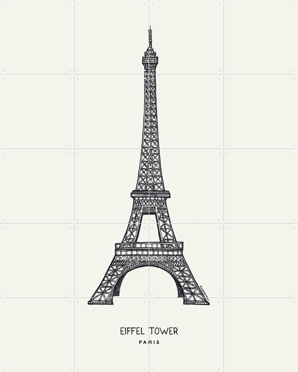 IXXI Eiffel Tower, Huisportret & Kunst in Kaart - 80 x 100 cm - Gratis ophangtool - Grote wanddecoratie en posters - Line art, Illustraties,