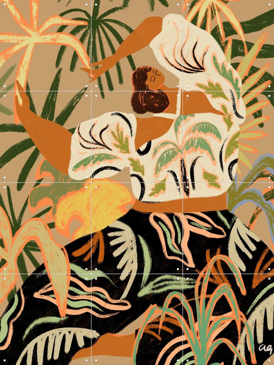 IXXI Nature Embrace, Arty Guava - 60 x 80 cm - Gratis ophangtool - Grote wanddecoratie en posters - Digitale Kunst, Illustraties, Kleurrijk, Speels
