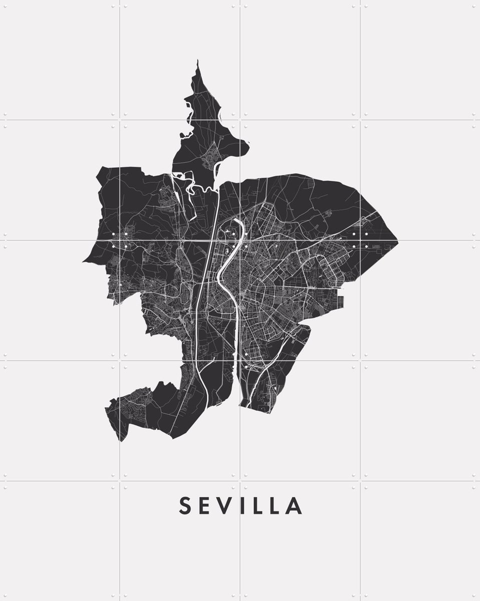 IXXI Sevilla City Map, Kunst in Kaart - 80 x 100 cm - Gratis ophangtool - Grote wanddecoratie en posters - Abstract, Minimalisme, Grafisch Ontwerp
