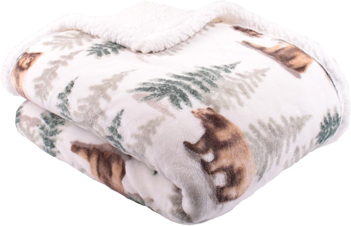 Famanu – Fleece deken 150 x 200 cm superzachte fleece deken natuurlijke sherpa fleece plaid met bosdieren beddengoed in bos bijpassende dekbedovertrekken beschikbaar