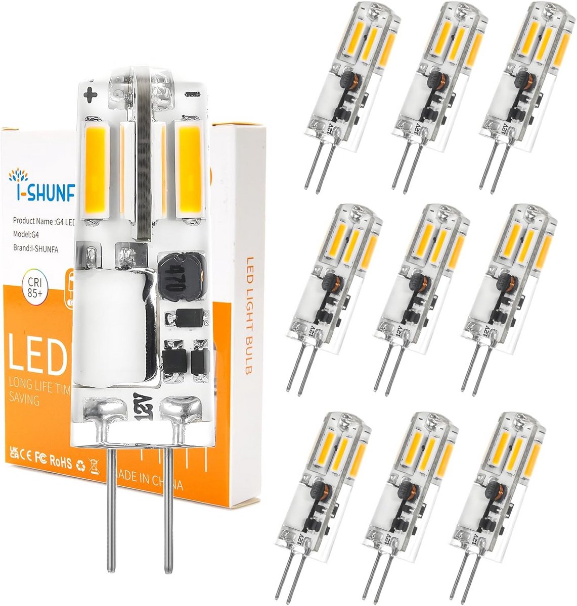 G4 LED Lampen 1.2W 12V Warm Wit 4000K 130lm Niet Dimbaar Set van 10
