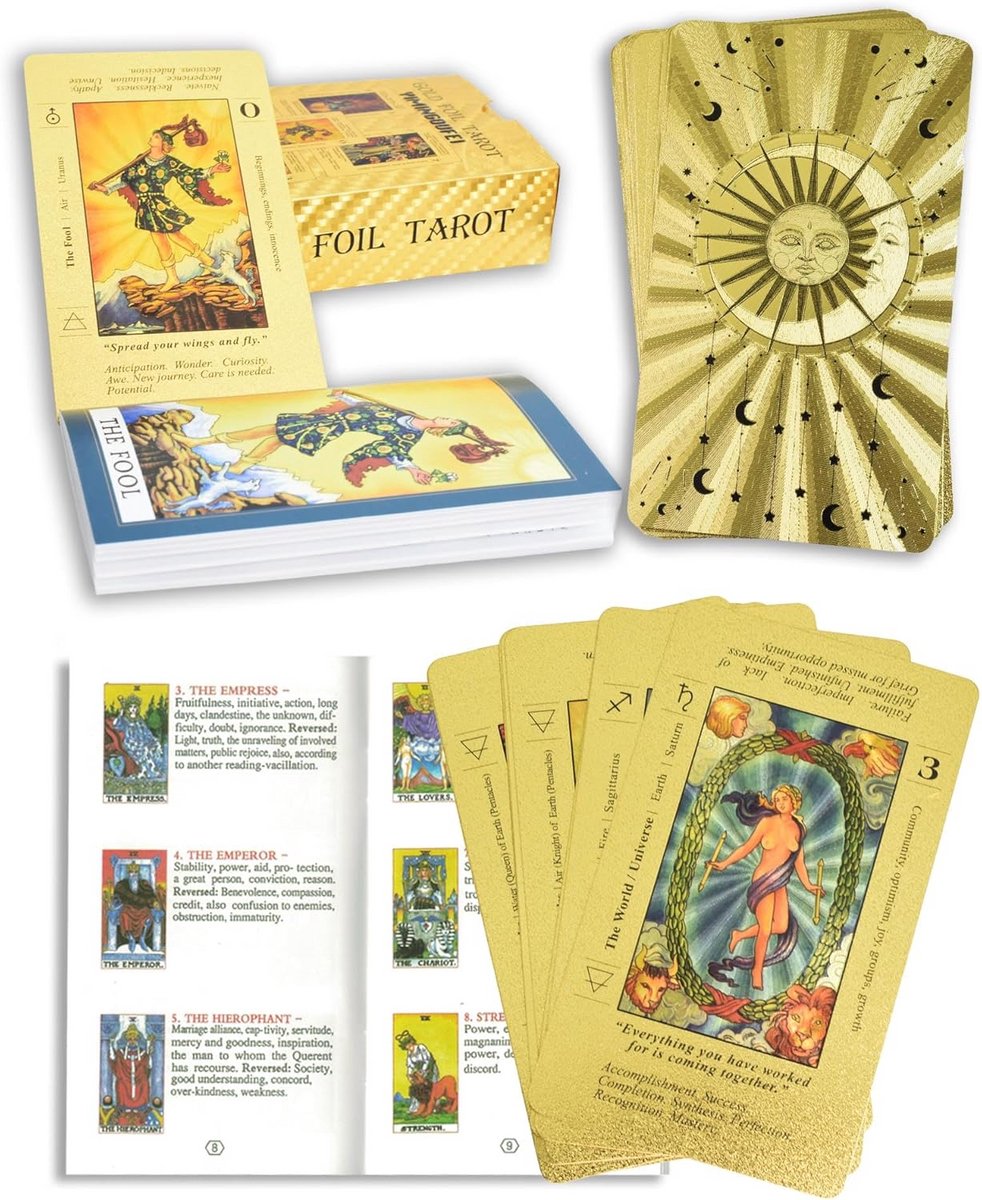 Waterdichte Tarotkaarten Set met Goudfolie en Hemelse Patronen Inclusief Gids