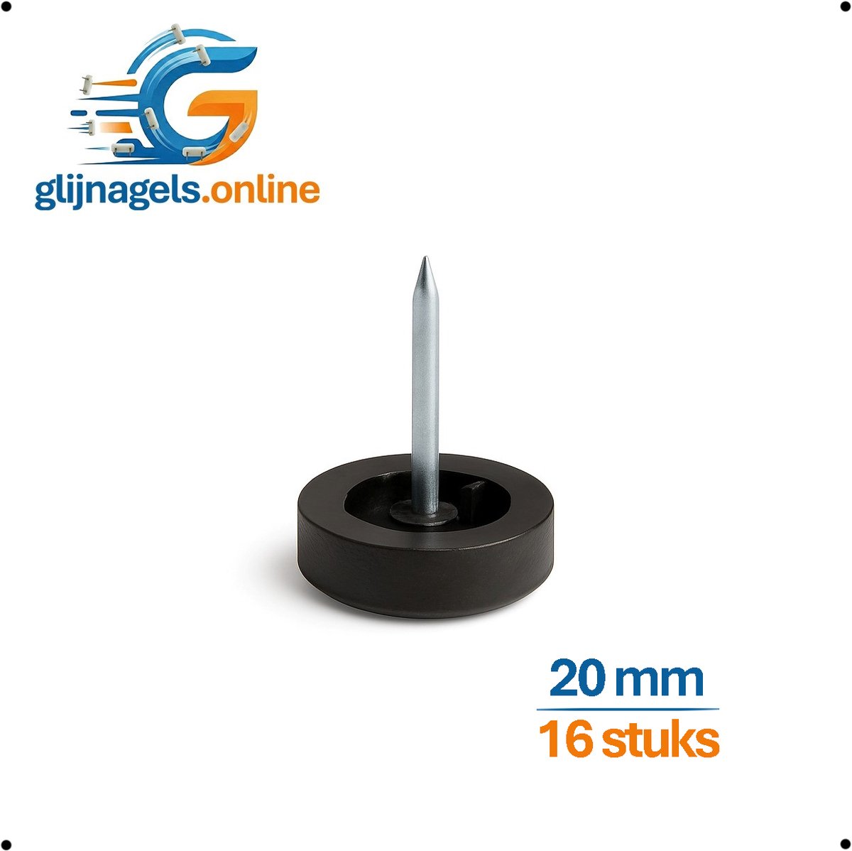 16 STUKS PREMIUM GLIJNAGELS rond 20 mm zwart – PVC meubelglijders – Vloerglijders – Meubeldop – Glijdop – Meubelpoten glijders – Vloerbeschermers – Bescherming tegen krassen en vocht – Geluiddempend – Voor kasten, tafels en stoelen en banken