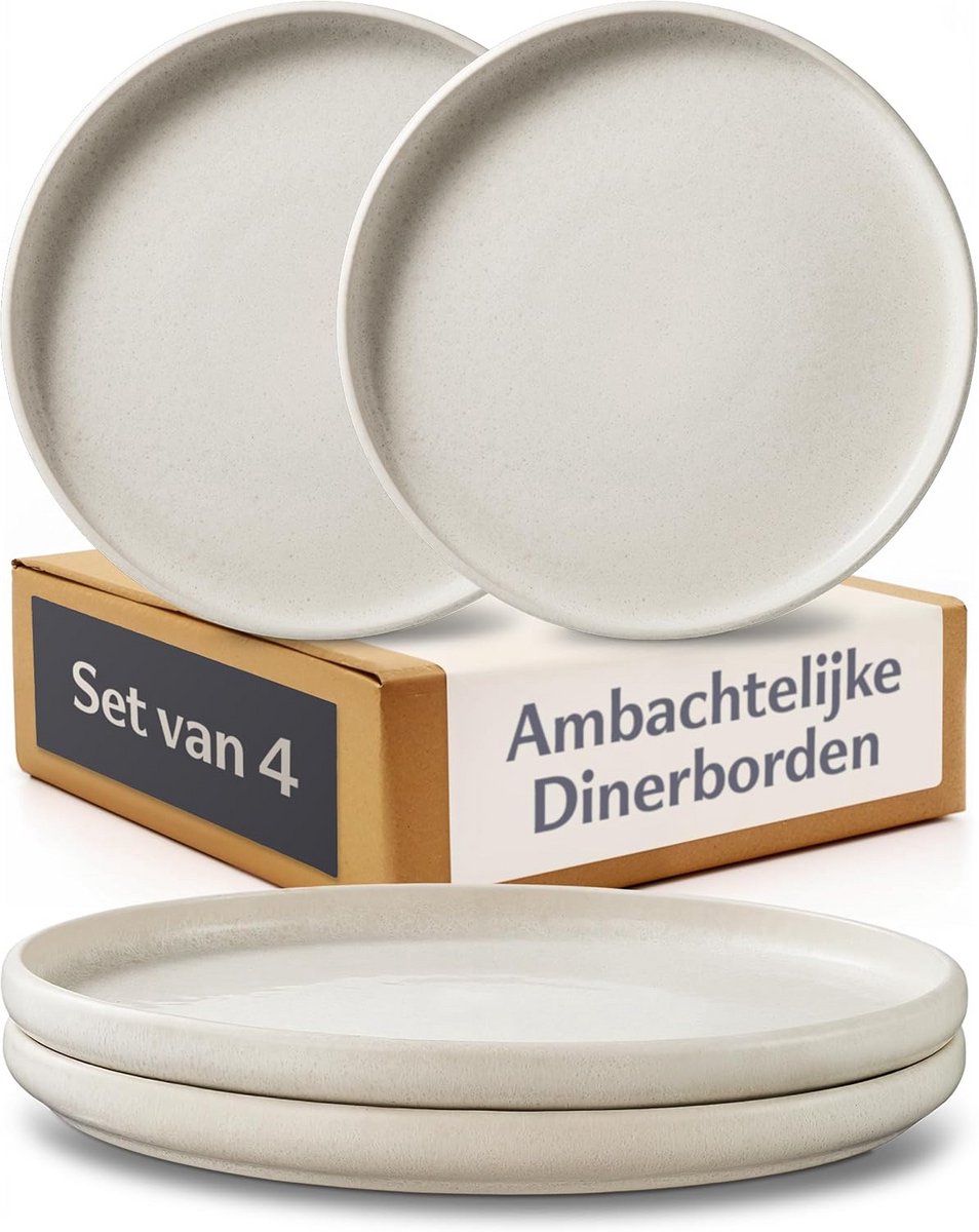 Set van 4 Handgemaakte Dessertborden van Steengoed Ø20 cm met Reactieve Glazuur