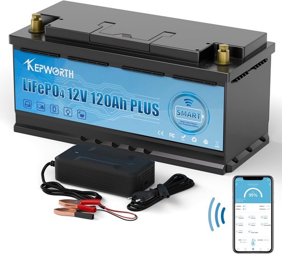 12V 120Ah LiFePO4 Accu met Smart BMS - Deep Cycle Lithium voor Caravan, Boot en Zonnepanelen