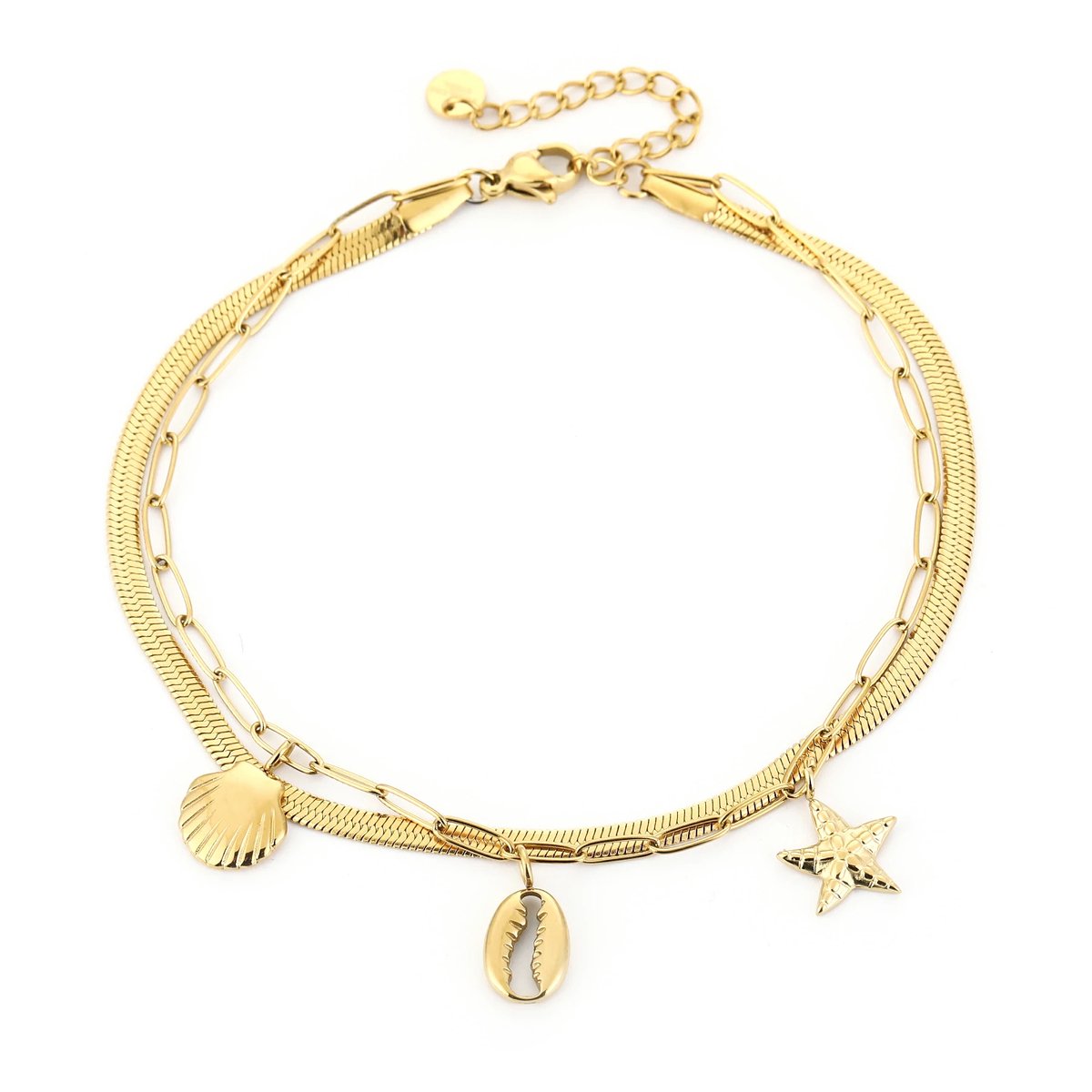 Enkelbandje Zee Bedels - Goudkleurig Stainless Steel - Verkleurt niet - Zomer enkelbandje - Zomervakantie musthave - Cadeau