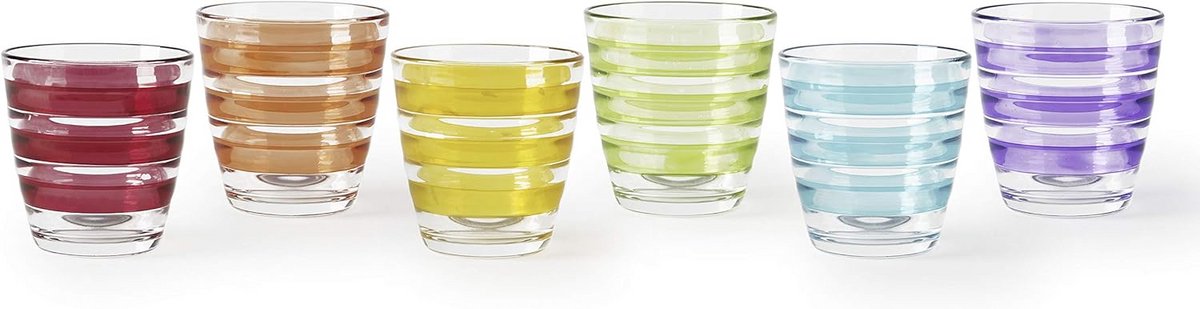 Set van 6 Stijlvolle Waterglazen in Vrolijke Kleuren