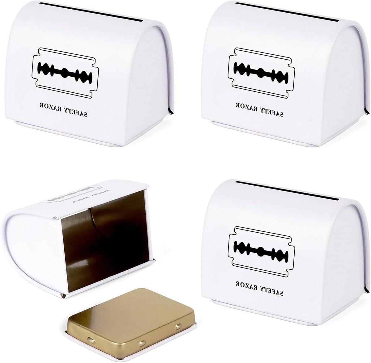Allecto - 4-pack Veiligheidsscheermesjes Houder - Opslag - Disposal Case - Metalen scheermes - Gebruikte mesjes - Geschikt voor veiligheidsscheermessen - Wit