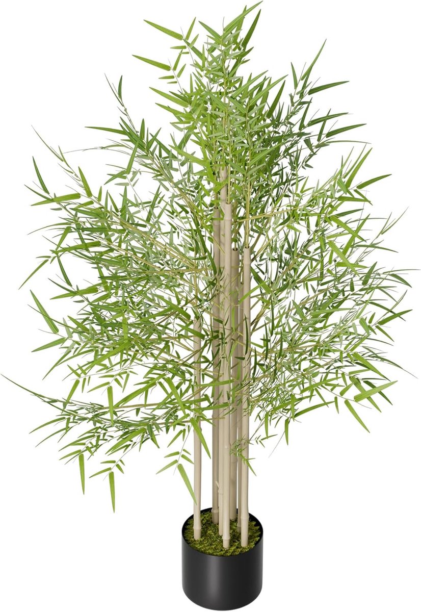 NAIZY Kunstplanten 120 cm Hoog - Kunstplanten - Gesimuleerde Bamboe Met PE Boomstam & Plastic Bloempot - Plastic Groenblijvende Kamerplanten - Groene Set Voor Huisdecoratie (M) NAIZY