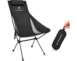 needventure® Campingstoel - Visstoel - Vouwstoel - Opvouwbaar - Inklapbaar - Lichtgewicht - Hoge Neksteun - Zwart