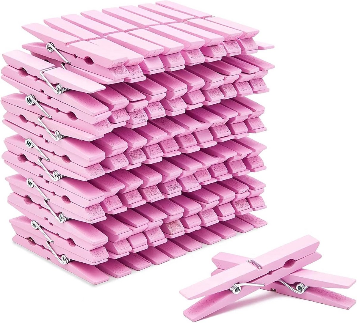 100x Grote Houten Wasknijpers Roze - Ideaal voor Kleding en Decoratie