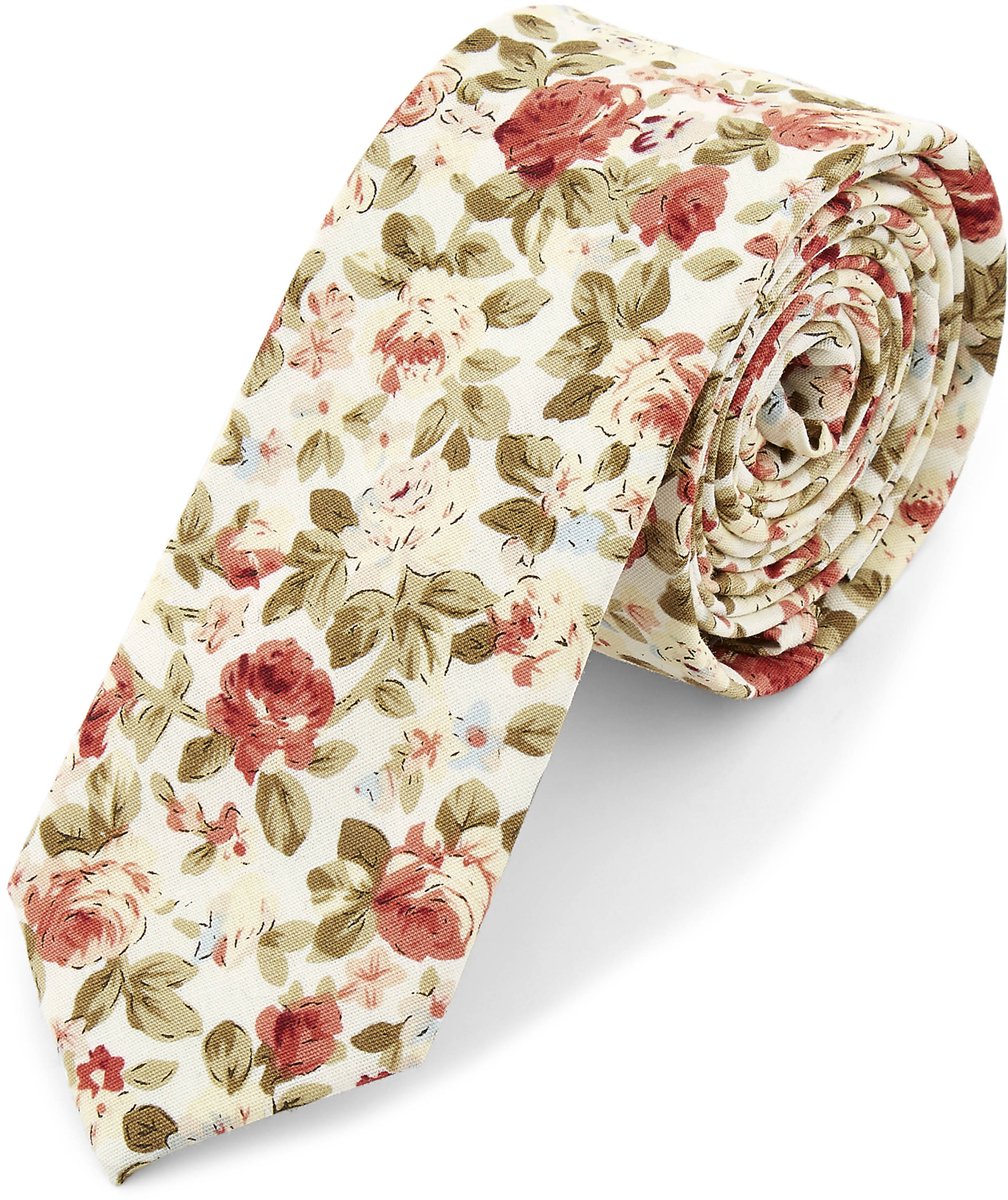 Crémekleurige Stropdas met Bloemen