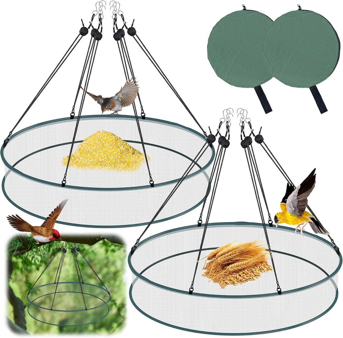 2x Rond Hangend Vogelvoederstation voor Tuin en Balkon