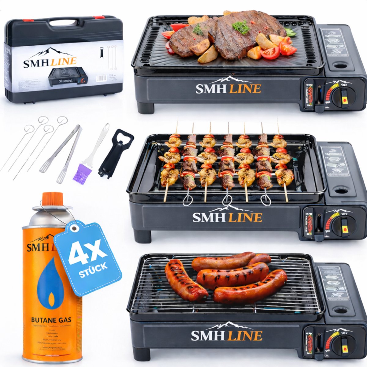 SMH LINE® Draagbare Party Grill - Camping kooktoestel - Gas barbecue - Incl. 4x Gasflessen thumbnail 2