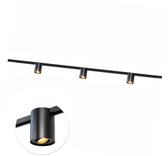 Éclairage sur rail Qub Viror - Noir - 300 cm - Forme I - 3x Viror Orbit Spots - Dimmable - Ensemble complet