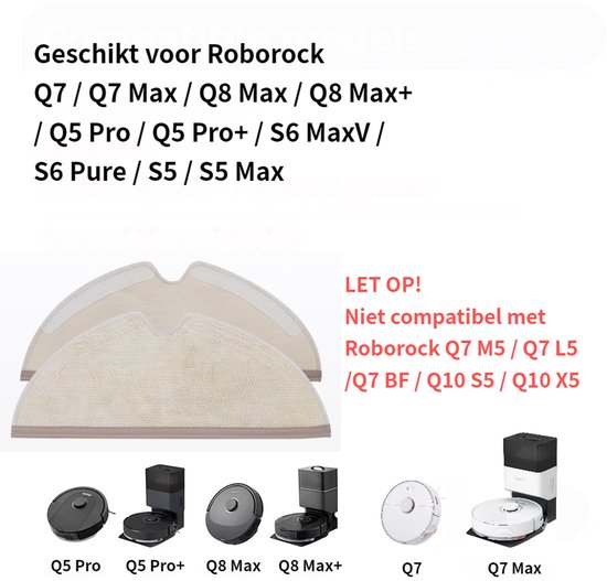 RedPine Wasbare Dweildoeken geschikt voor Roborock Q8 Max, Q7 Max, S6 serie dweilpads vervanging