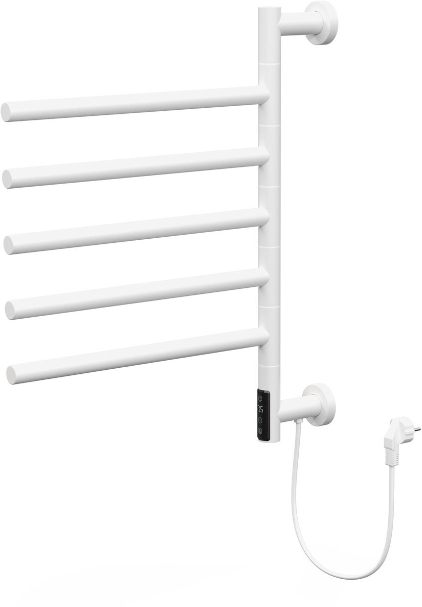 LuxeBath elektrische handdoekverwarmer badkamer mat wit 5 draaibare armen timerfunctie 180 graden verstelbaar 75w handdoekradiator digitaal display energiezuinig wandmontage handdoekdroger thermostaat touch control 450x622mm