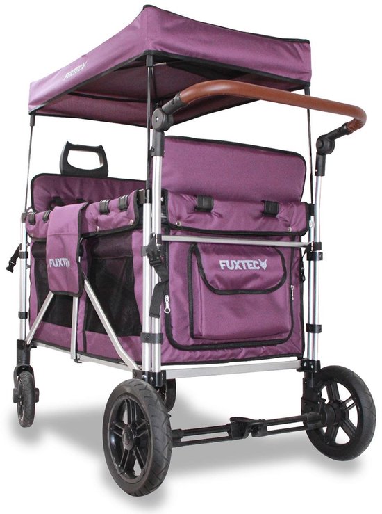 FUXLIFE by FUXTEC CTXL900 Bolderkar voor 4 kinderen - Opvouwbaar - Paars | Met Veiligheidsriemen & Zonnedak - Strandkar & Handkar - Max. 75kg
