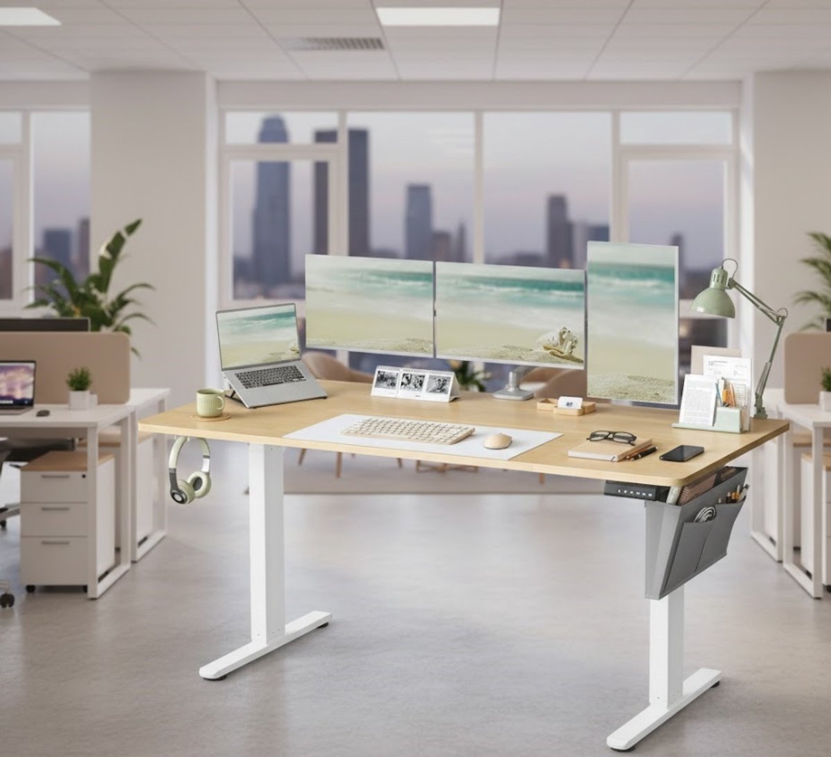 Elektrisch Zit-Sta Bureau 160x70 cm – In Hoogte Verstelbaar Bureau met Memoryfunctie (4 Standen) – Ergonomisch Staand Bureau – Stil & Krachtig – Kabelmanagement – Goud Eiken A-Furniture